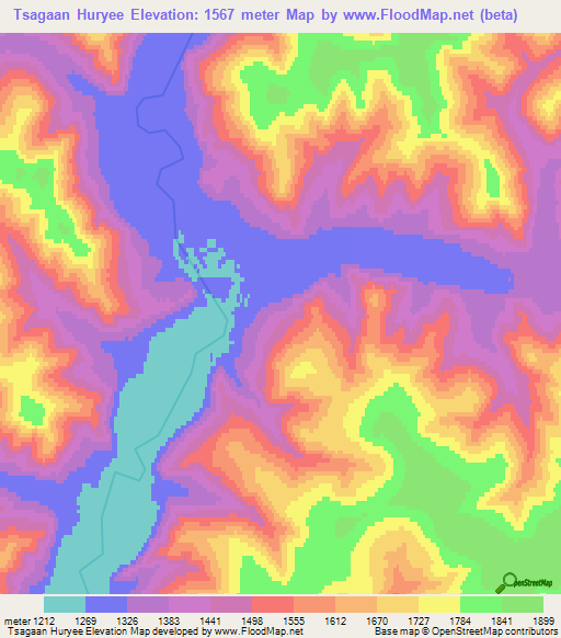 Tsagaan Huryee,Mongolia Elevation Map