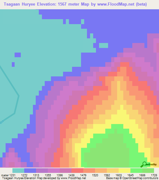 Tsagaan Huryee,Mongolia Elevation Map
