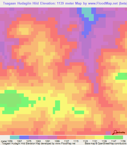 Tsagaan Hudagiin Hiid,Mongolia Elevation Map