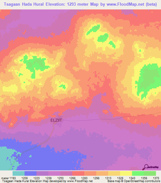Tsagaan Hada Hural,Mongolia Elevation Map