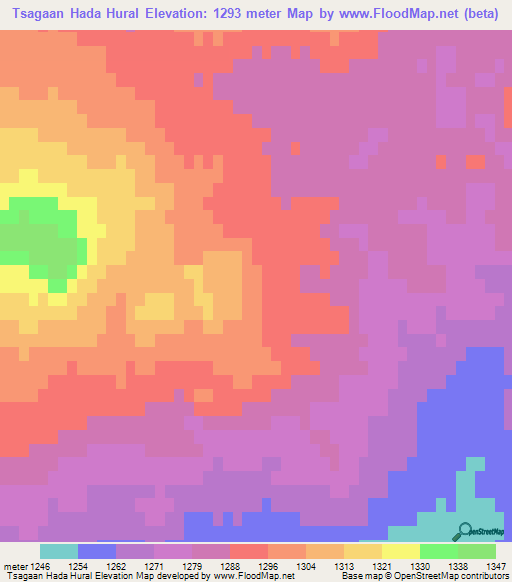 Tsagaan Hada Hural,Mongolia Elevation Map