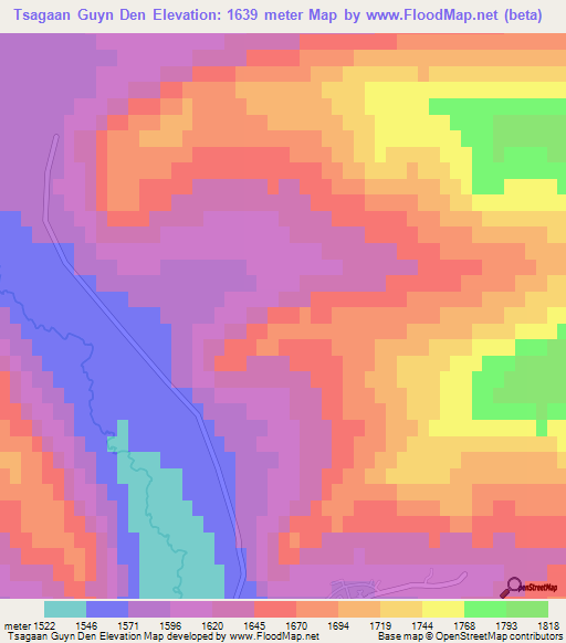 Tsagaan Guyn Den,Mongolia Elevation Map