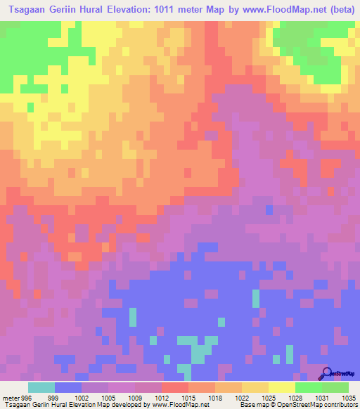 Tsagaan Geriin Hural,Mongolia Elevation Map
