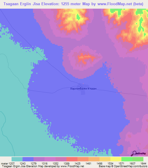 Tsagaan Ergiin Jisa,Mongolia Elevation Map