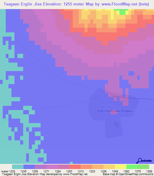 Tsagaan Ergiin Jisa,Mongolia Elevation Map