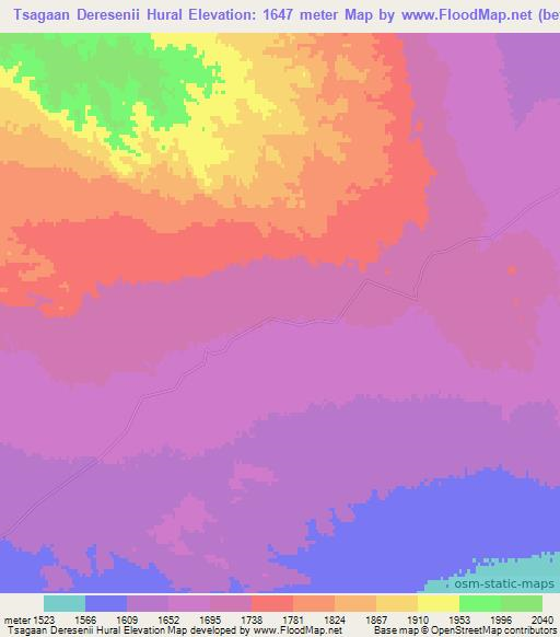 Tsagaan Deresenii Hural,Mongolia Elevation Map