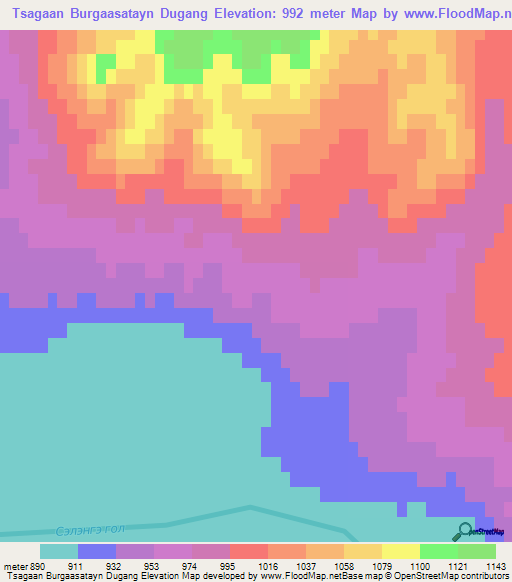 Tsagaan Burgaasatayn Dugang,Mongolia Elevation Map