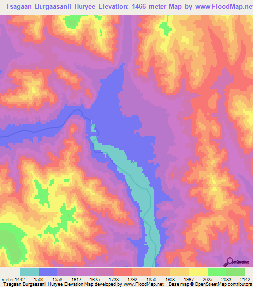 Tsagaan Burgaasanii Huryee,Mongolia Elevation Map