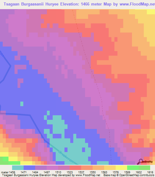 Tsagaan Burgaasanii Huryee,Mongolia Elevation Map