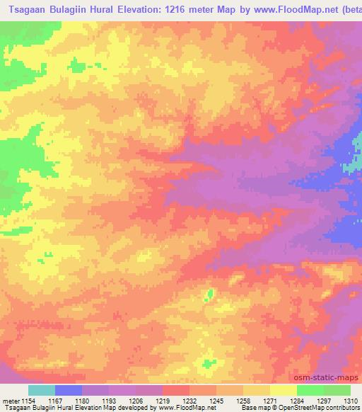 Tsagaan Bulagiin Hural,Mongolia Elevation Map