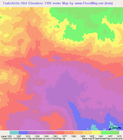 Tsabchiriin Hiid,Mongolia Elevation Map