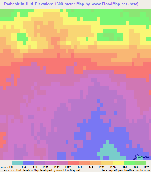 Tsabchiriin Hiid,Mongolia Elevation Map