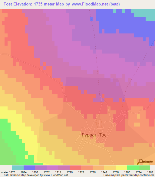 Tost,Mongolia Elevation Map