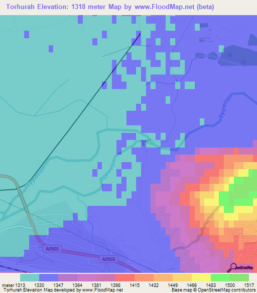 Torhurah,Mongolia Elevation Map