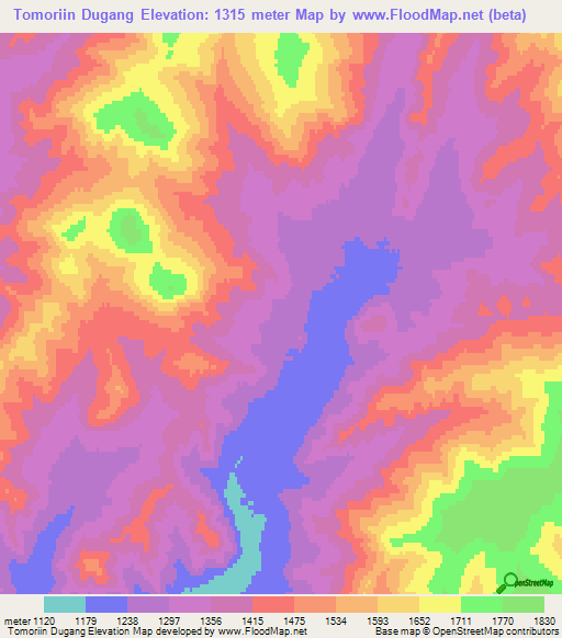 Tomoriin Dugang,Mongolia Elevation Map