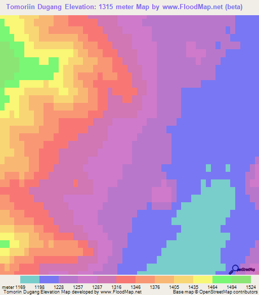 Tomoriin Dugang,Mongolia Elevation Map