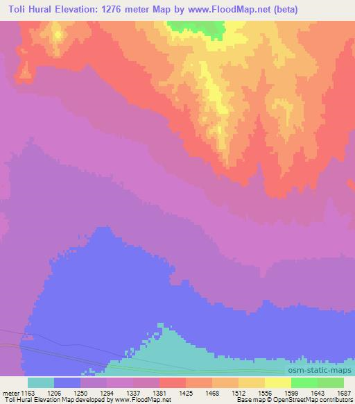 Toli Hural,Mongolia Elevation Map