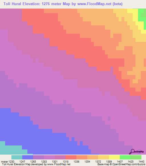 Toli Hural,Mongolia Elevation Map