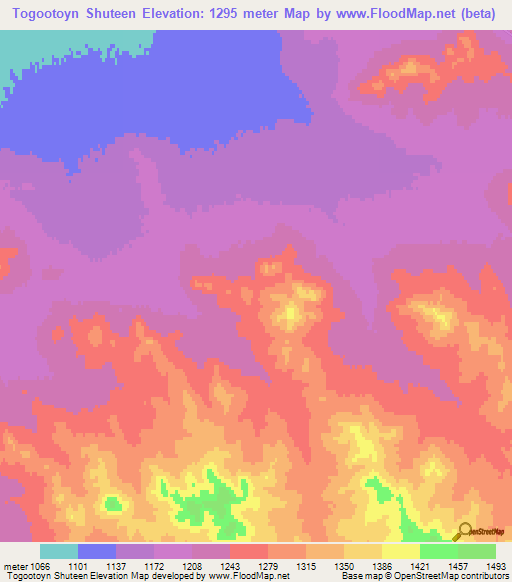 Togootoyn Shuteen,Mongolia Elevation Map