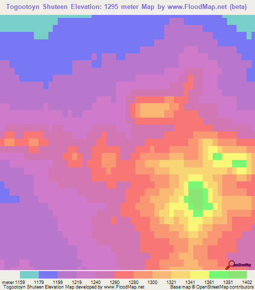 Togootoyn Shuteen,Mongolia Elevation Map