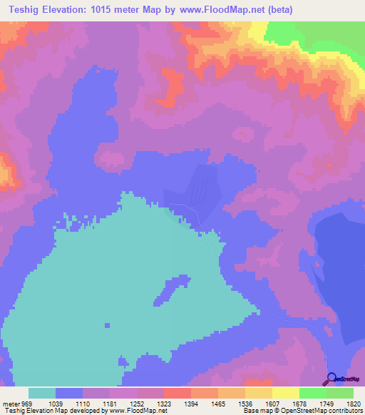 Teshig,Mongolia Elevation Map