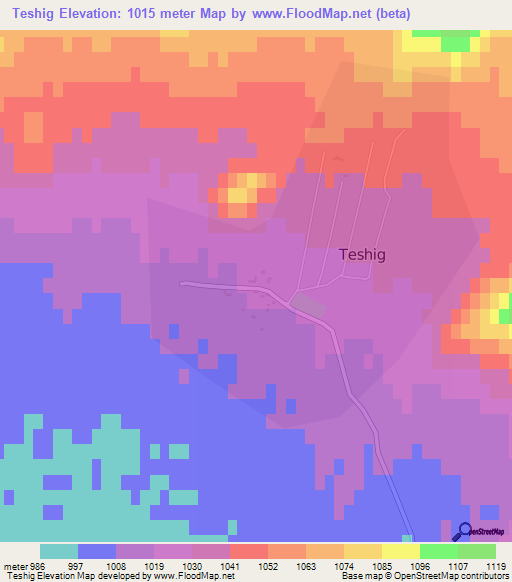 Teshig,Mongolia Elevation Map