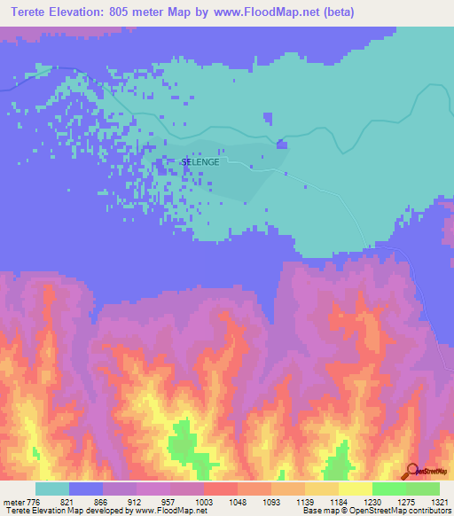 Terete,Mongolia Elevation Map
