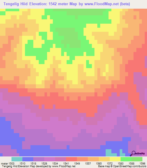 Tengelig Hiid,Mongolia Elevation Map