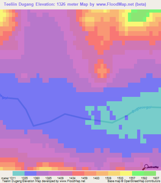 Teeliin Dugang,Mongolia Elevation Map