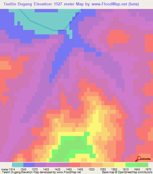 Teeliin Dugang,Mongolia Elevation Map