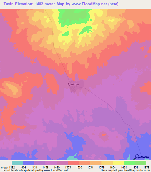Tavin,Mongolia Elevation Map