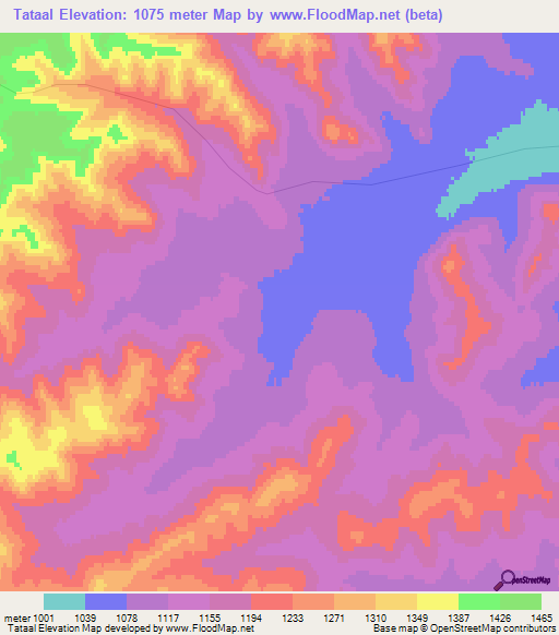 Tataal,Mongolia Elevation Map