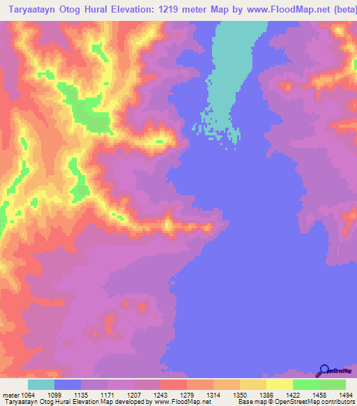Taryaatayn Otog Hural,Mongolia Elevation Map