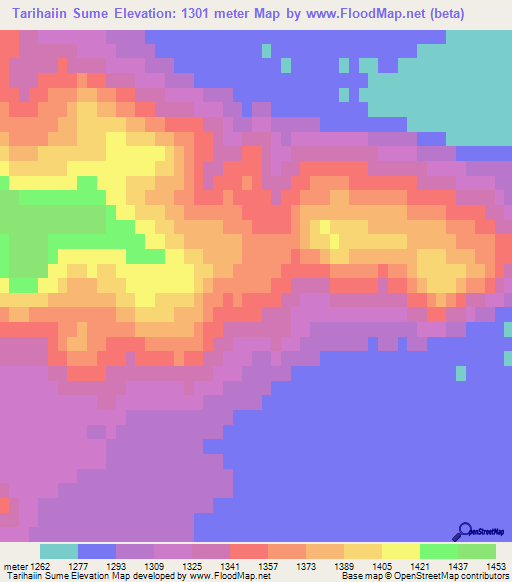 Tarihaiin Sume,Mongolia Elevation Map