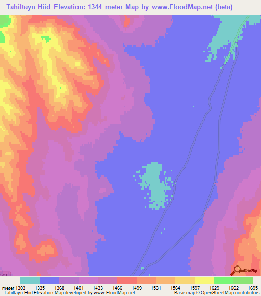 Tahiltayn Hiid,Mongolia Elevation Map