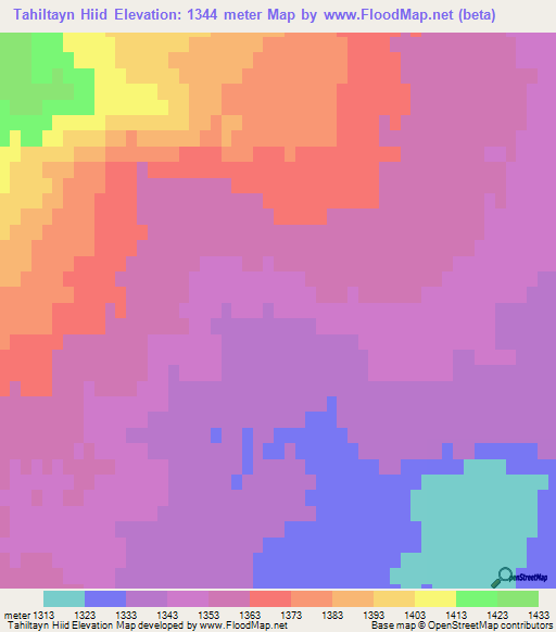 Tahiltayn Hiid,Mongolia Elevation Map
