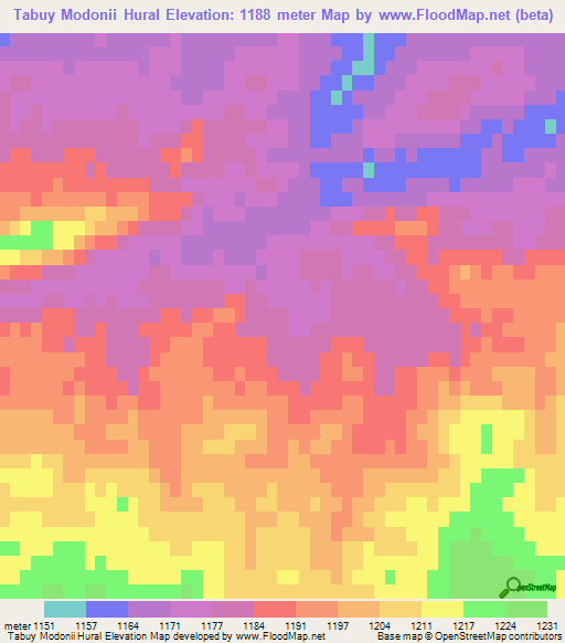 Tabuy Modonii Hural,Mongolia Elevation Map