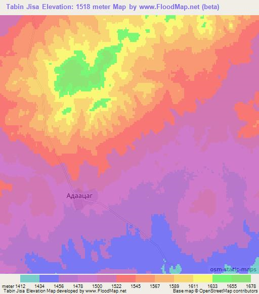 Tabin Jisa,Mongolia Elevation Map