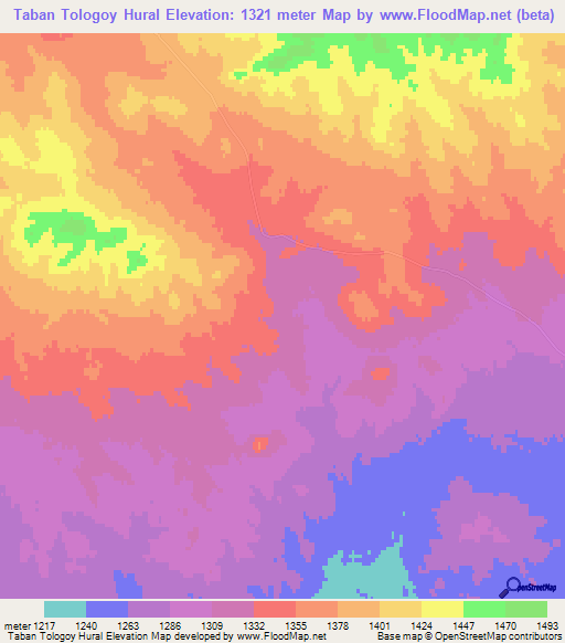 Taban Tologoy Hural,Mongolia Elevation Map