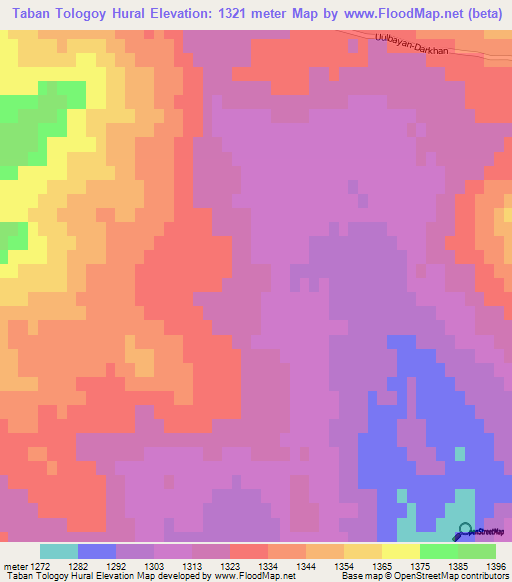 Taban Tologoy Hural,Mongolia Elevation Map