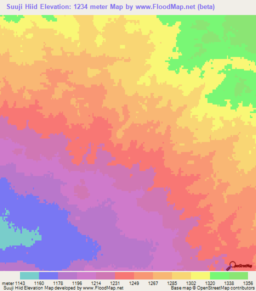 Suuji Hiid,Mongolia Elevation Map