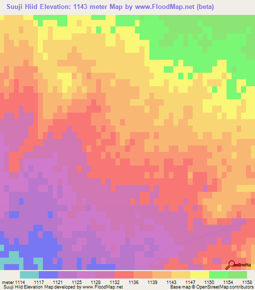 Suuji Hiid,Mongolia Elevation Map