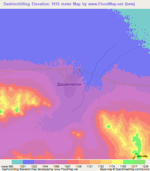 Dashinchilling,Mongolia Elevation Map