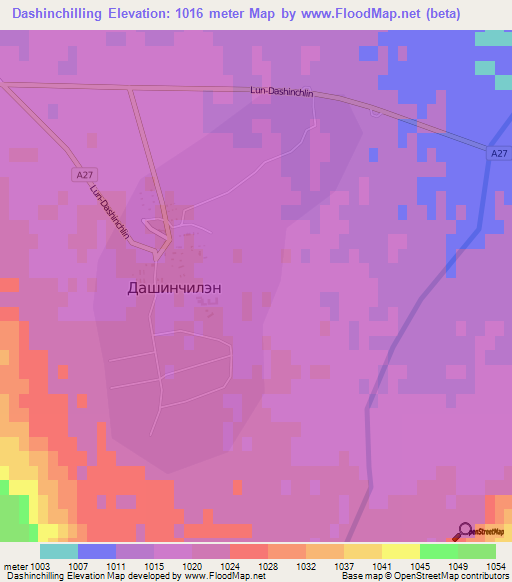 Dashinchilling,Mongolia Elevation Map
