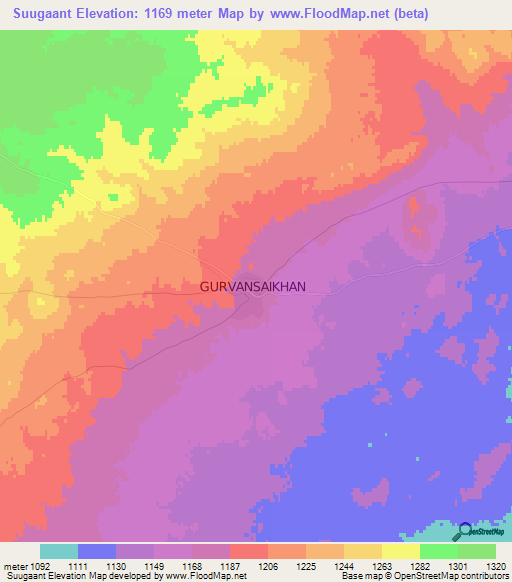 Suugaant,Mongolia Elevation Map