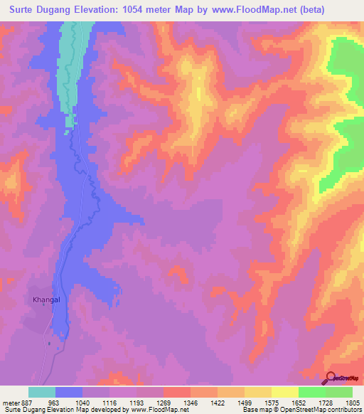 Surte Dugang,Mongolia Elevation Map