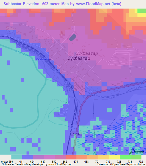 Suhbaatar,Mongolia Elevation Map