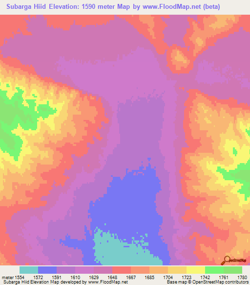 Subarga Hiid,Mongolia Elevation Map