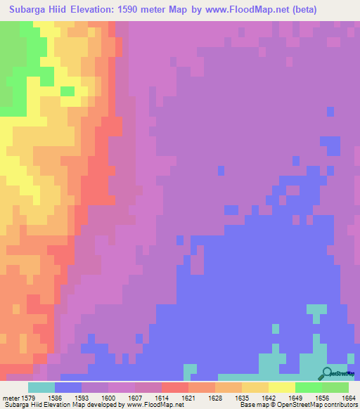 Subarga Hiid,Mongolia Elevation Map