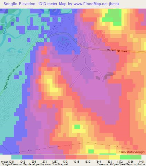 Songiin,Mongolia Elevation Map
